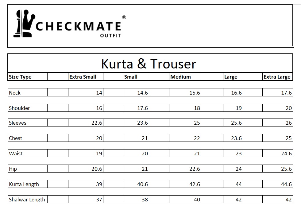 Kurta Trouser Size Chart